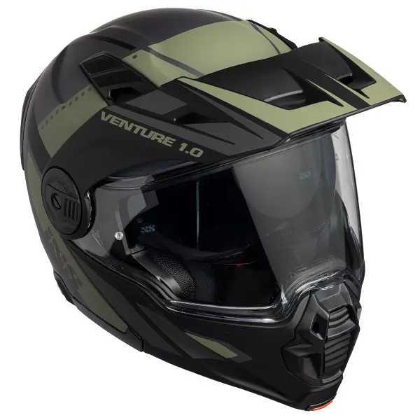 קסדת אדוונצ'ר נפתחת IXS Venture 2.0 בצבע שחור וירוק זית מט – מבט חזית.