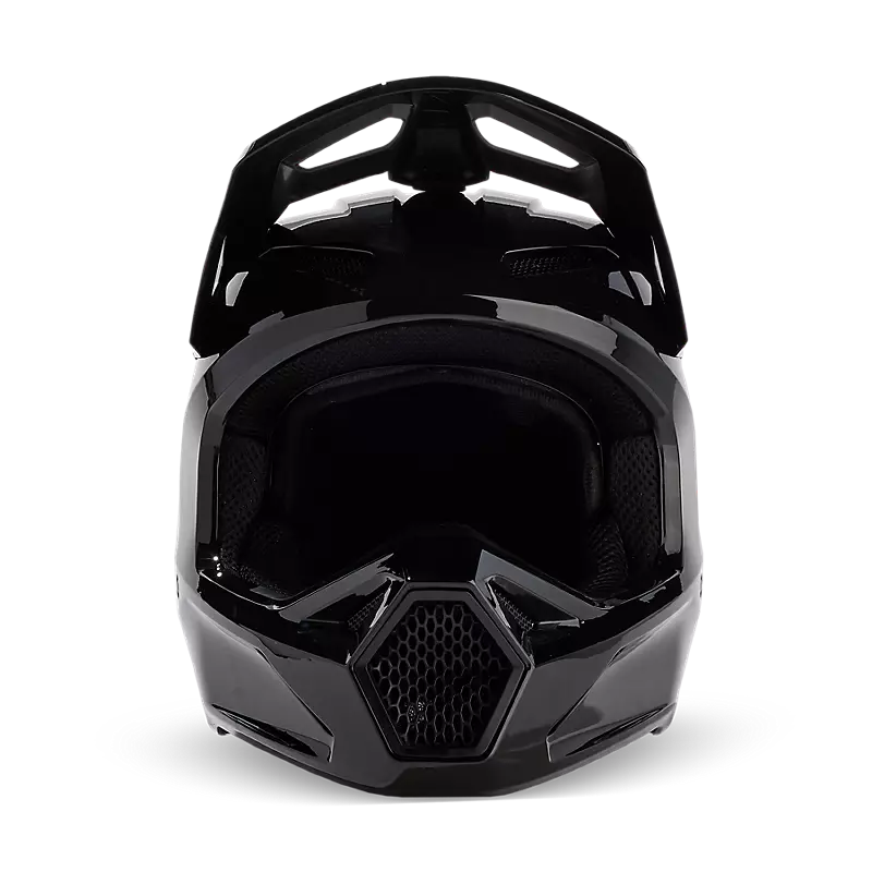 קסדת מוטוקרוס שחור מלפנים - FOX V1 Solid Front View