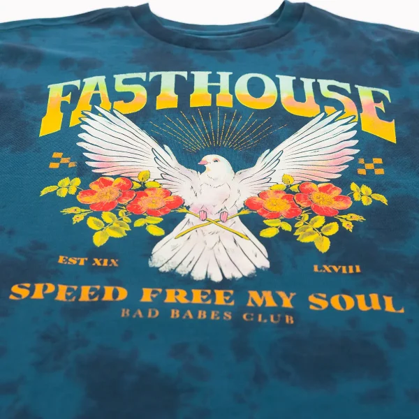 ציוד רכיבה פסטהאוס כחול - Fasthouse Women's Dove Relaxed Fit SS Tee Indigo Crystal Wash 4